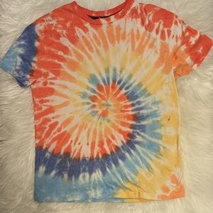 EUC art class red/yellow/blue swirl tie dye ribbed crew neckline T-shirt
